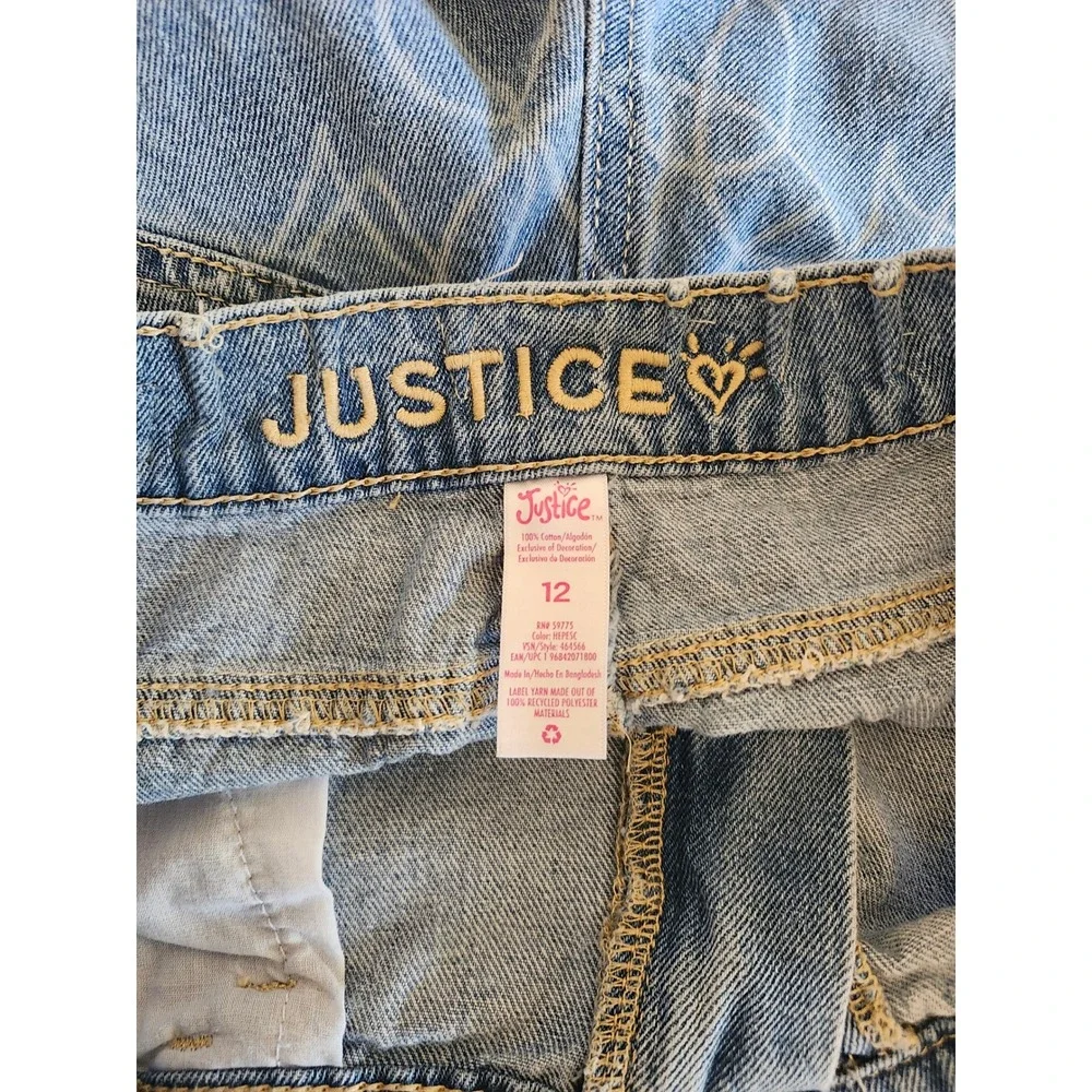 Justice Girls Size 12 Wide‎ Leg Jeans Light Wash Heart Peace Sign Print Cotton